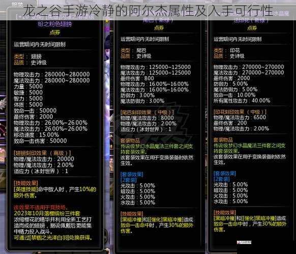 龙之谷手游冷静的阿尔杰属性及入手可行性