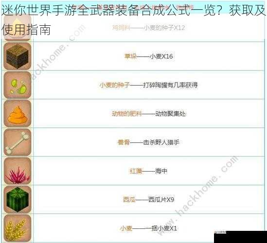 迷你世界手游全武器装备合成公式一览？获取及使用指南