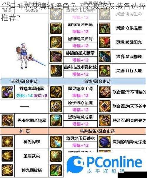 命运神界梦境链接角色培养攻略及装备选择推荐?