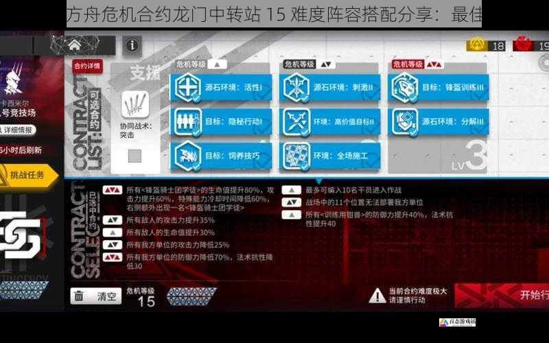 明日方舟危机合约龙门中转站 15 难度阵容搭配分享:最佳组合