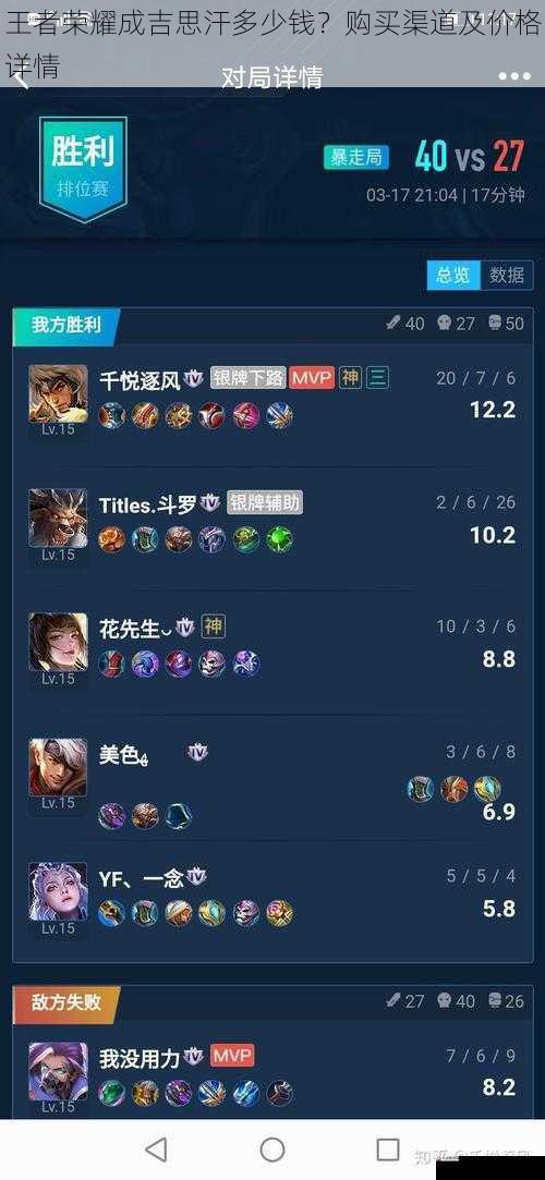 王者荣耀成吉思汗多少钱?购买渠道及价格详情