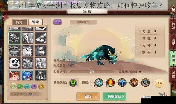 寻仙手游沙子洲可收集宠物攻略：如何快速收集？