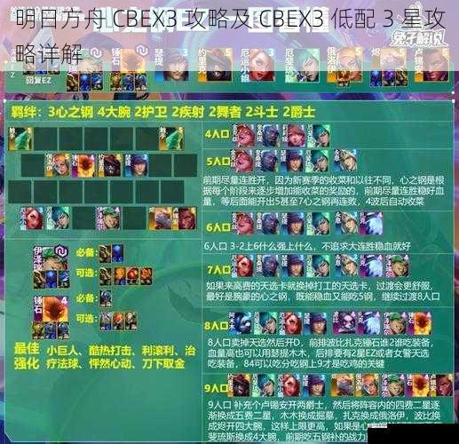  明日方舟 CBEX3 攻略及 CBEX3 低配 3 星攻略详解
