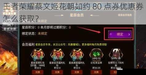 王者荣耀蔡文姬花朝如约 80 点券优惠券怎么获取？