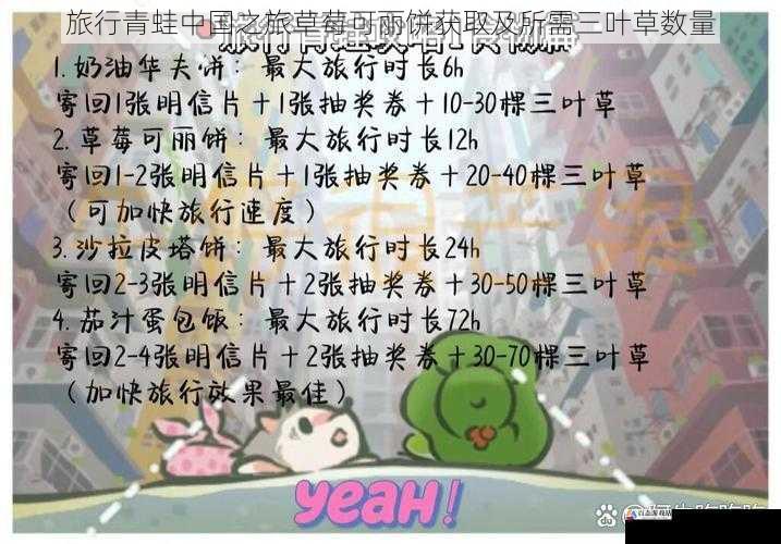 旅行青蛙中国之旅草莓可丽饼获取及所需三叶草数量