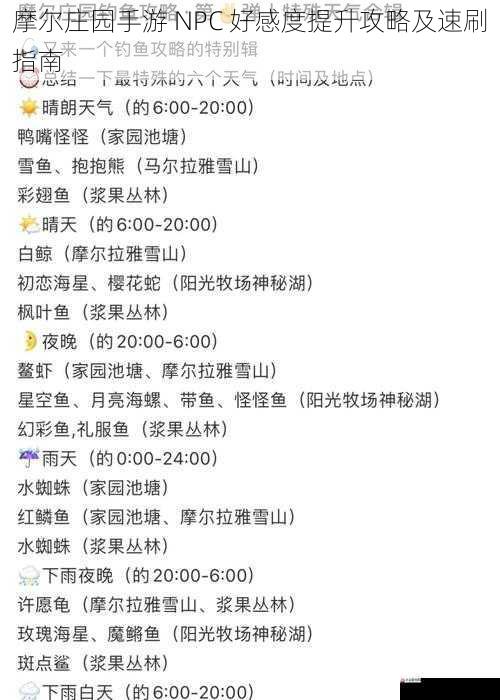  摩尔庄园手游 NPC 好感度提升攻略及速刷指南