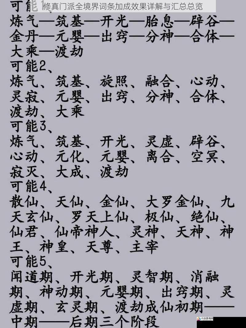  修真门派全境界词条加成效果详解与汇总总览