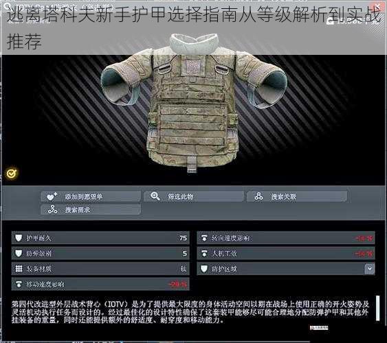  逃离塔科夫新手护甲选择指南从等级解析到实战推荐