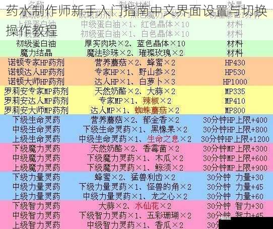 药水制作师新手入门指南中文界面设置与切换操作教程