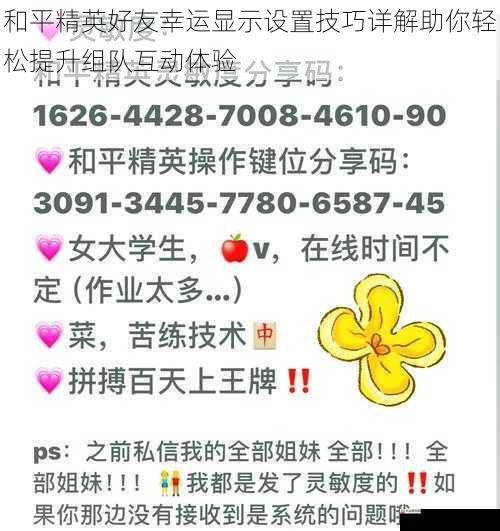  和平精英好友幸运显示设置技巧详解助你轻松提升组队互动体验