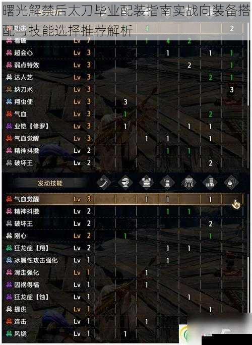 曙光解禁后太刀毕业配装指南实战向装备搭配与技能选择推荐解析