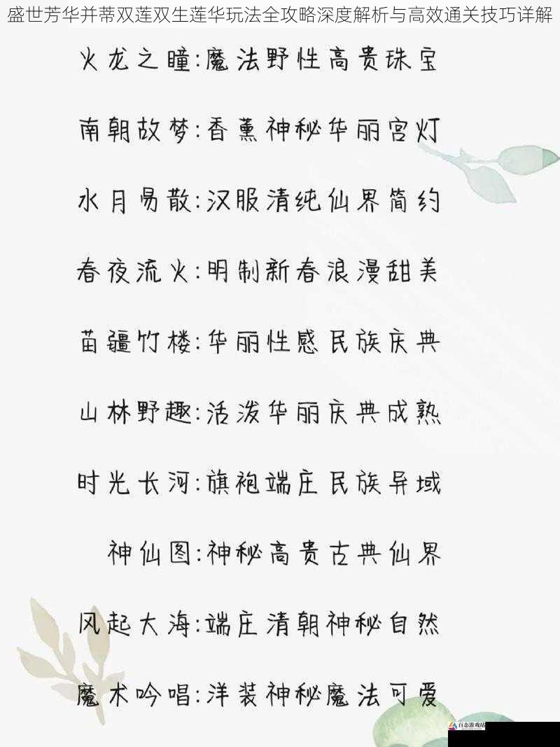 盛世芳华并蒂双莲双生莲华玩法全攻略深度解析与高效通关技巧详解