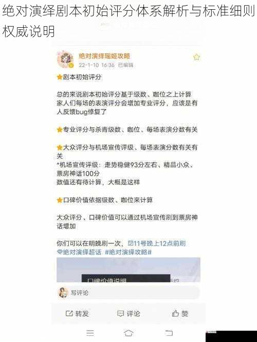 绝对演绎剧本初始评分体系解析与标准细则权威说明