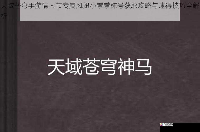 天域苍穹手游情人节专属风妞小拳拳称号获取攻略与速得技巧全解析