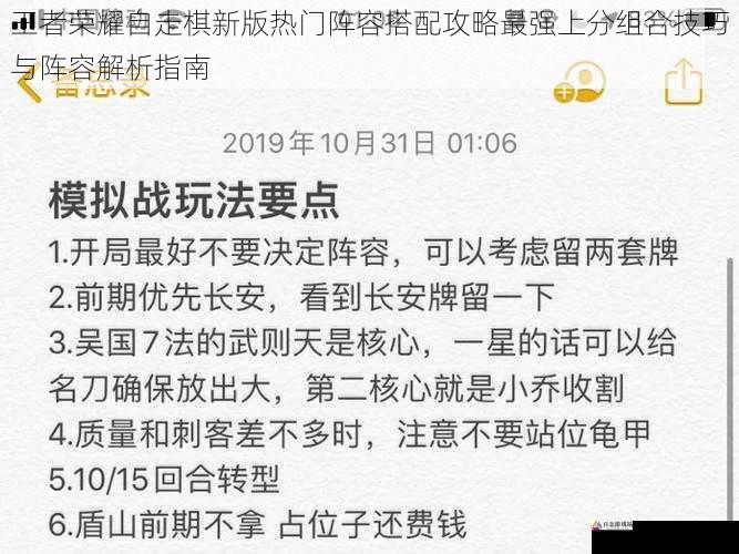 王者荣耀自走棋新版热门阵容搭配攻略最强上分组合技巧与阵容解析指南