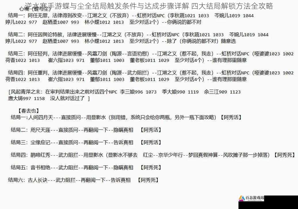 逆水寒手游蝶与尘全结局触发条件与达成步骤详解 四大结局解锁方法全攻略