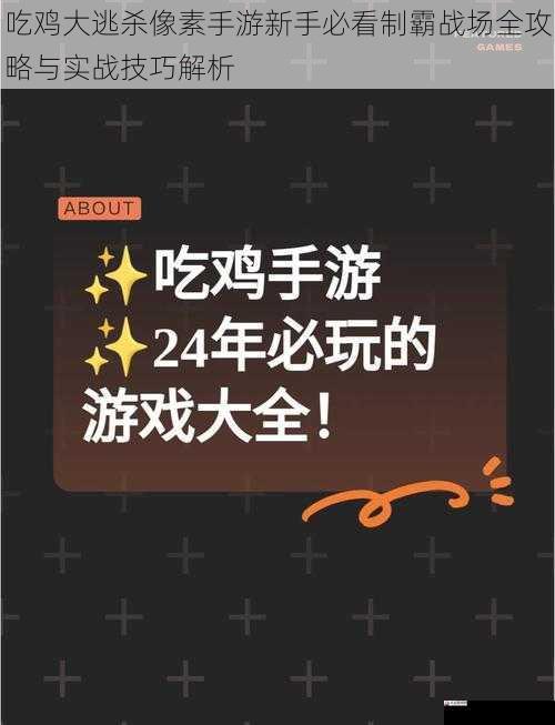 吃鸡大逃杀像素手游新手必看制霸战场全攻略与实战技巧解析