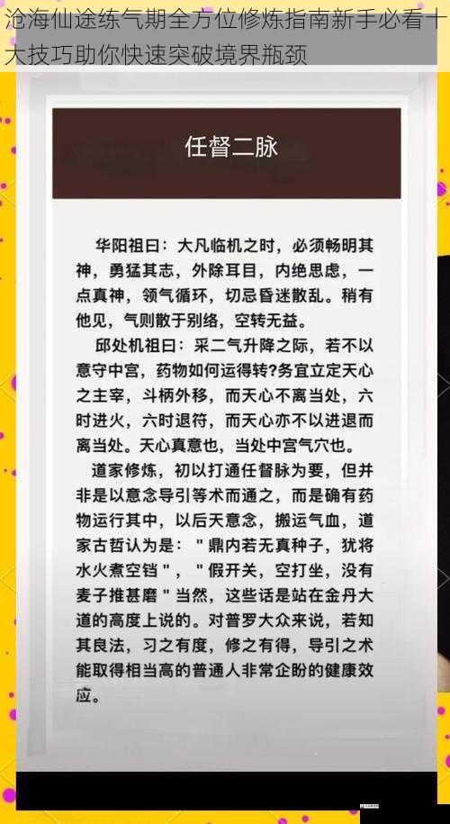 沧海仙途练气期全方位修炼指南新手必看十大技巧助你快速突破境界瓶颈